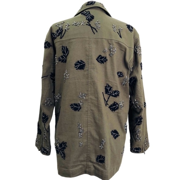 The Kooples Paris Designer Beaded Embroidered Green Parka Coat Women's Jacket S - Picture 6 of 11